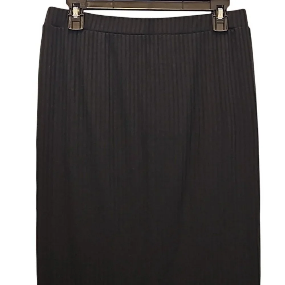 Avec Les Filles Ribbed Midi Skirt Medium New Black Designer Comfort Office